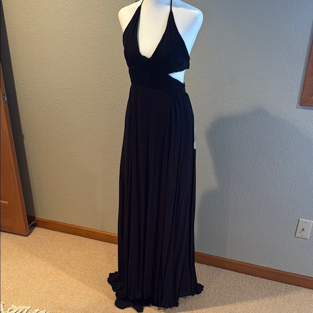 Free People Black Pleated Halter Gown